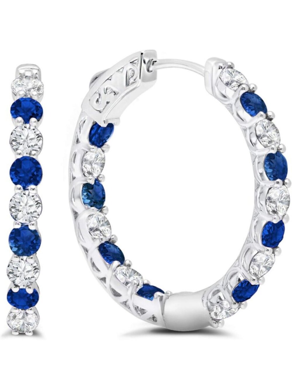 925 Sterling Silver Inside Out Hoop Earrings with Gemstones for Women - Stylish